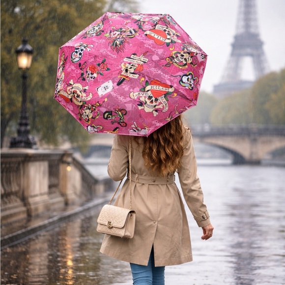 Ed Hardy Pink Skull Umbrella - Picture 1 of 11